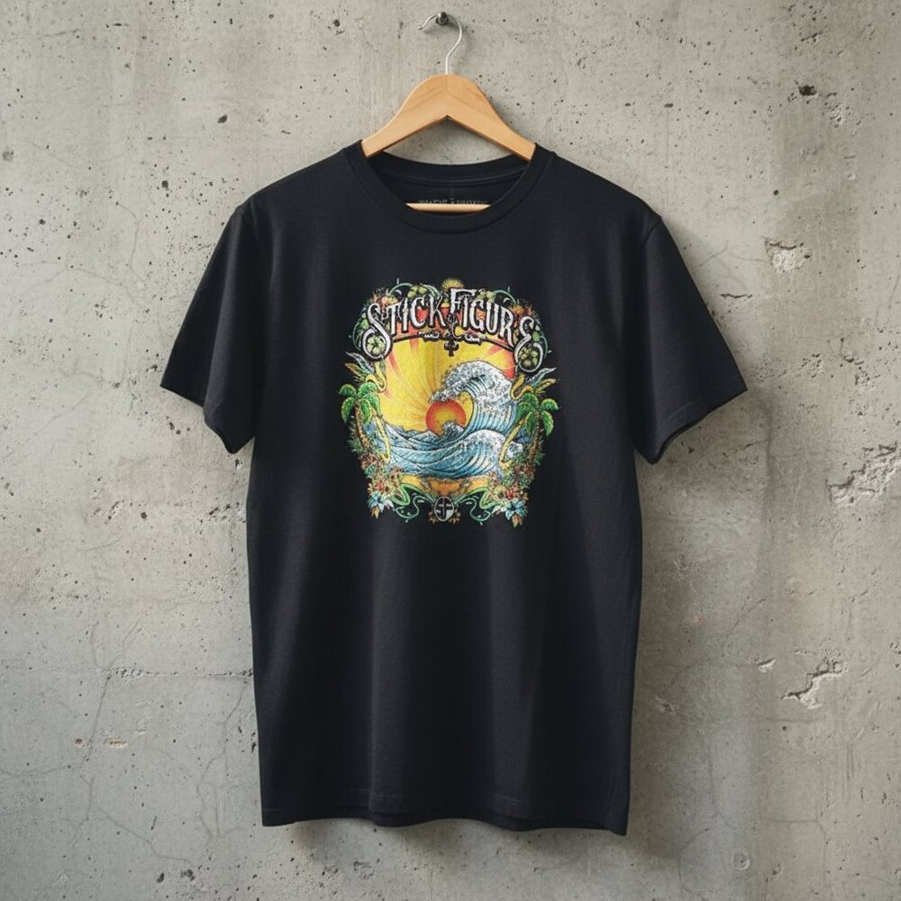 Stick Figure Band Tropical Wave Sunset Black Reggae Rock Graphic Tee